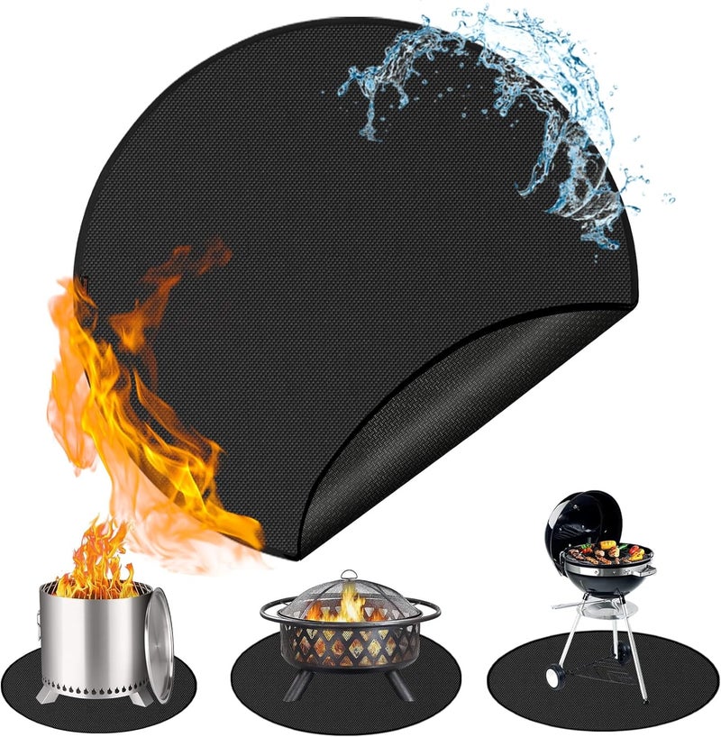 Anze Round Under Grill Mat for Outdoor Grill, 60 Inch Anti-Slip BBQ Floor Mats, Easy to Clean Reusable Fireproof Grill Pad, Oil-Proof Waterproof Protector for Deck Fireplace Pit Mat Black - Image 1